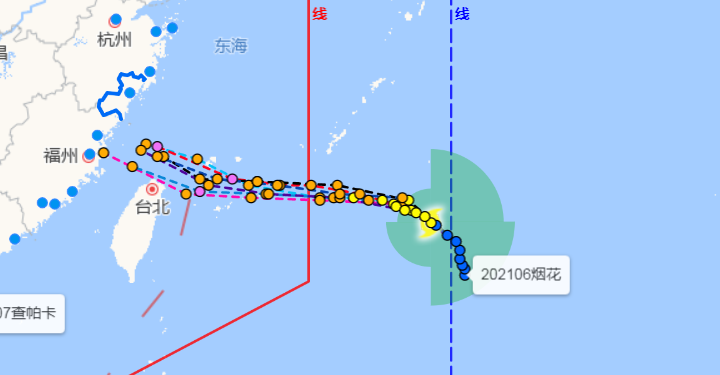 看温州台风网位置图 淡黄色那个区域 是今天(19日)早上的位置 移动