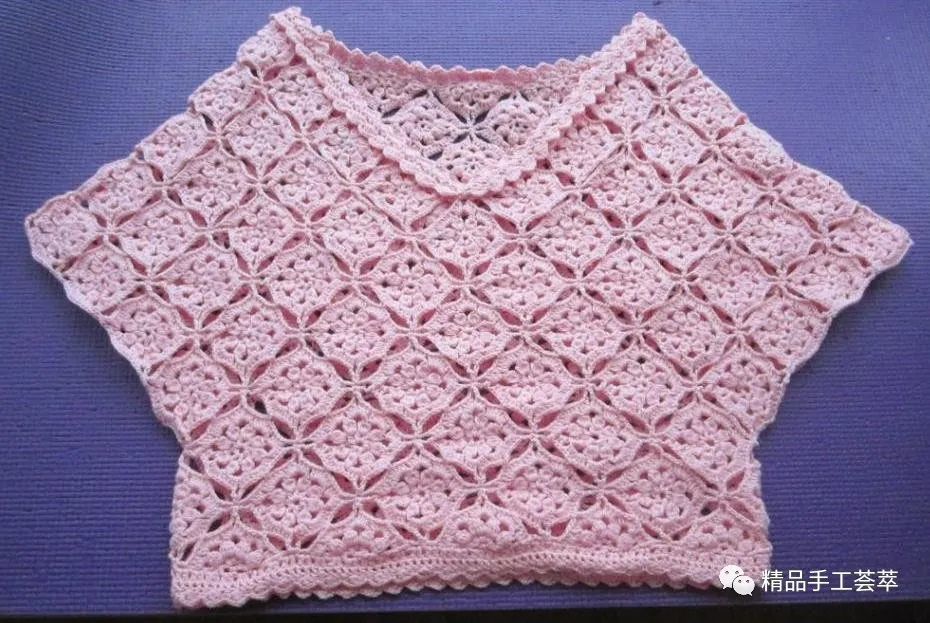 简单美丽的"拼花蝙蝠衫"的钩法图解
