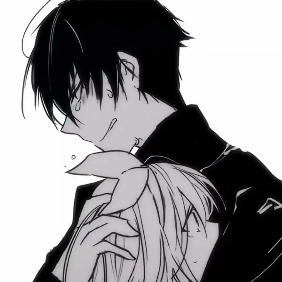 黑白动漫情侣头像:风这么大,一定是想把我吹进你的怀里