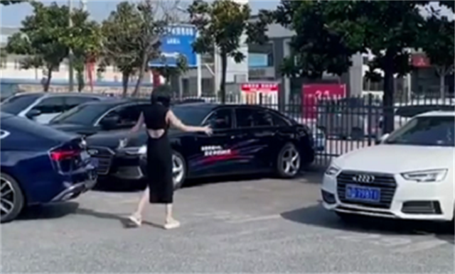 奥迪A5倒车入库，女司机下车量距离，这让隔壁车主立马靠边一点