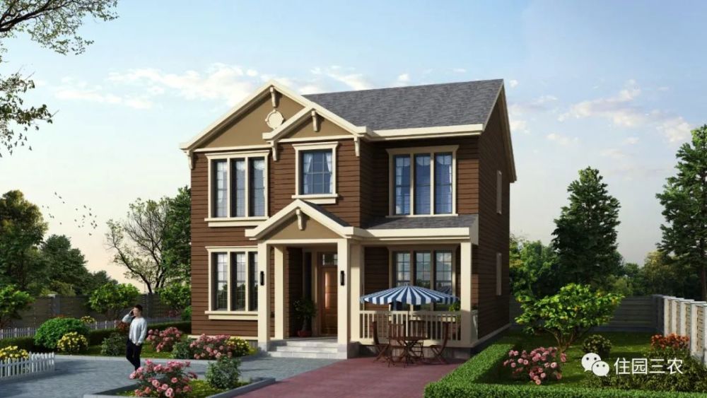 农村自建二层坡屋顶小楼面宽10米有6室1厅和书房真的很实用