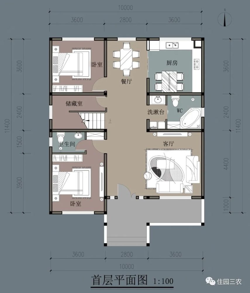 農村自建二層坡屋頂小樓,面寬10米,有6室1廳和書房,真的很實用