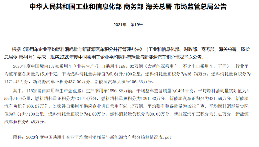 车企2020“双积分”成绩出炉：车卖得越多负积分越高