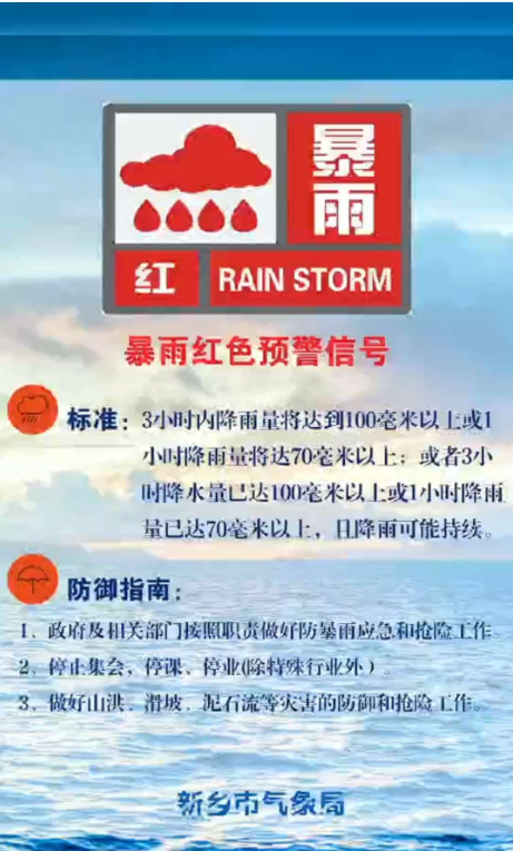 红色预警！新乡仍有暴雨！大家要全力做好防范|雷火电竞官方网站(图1)