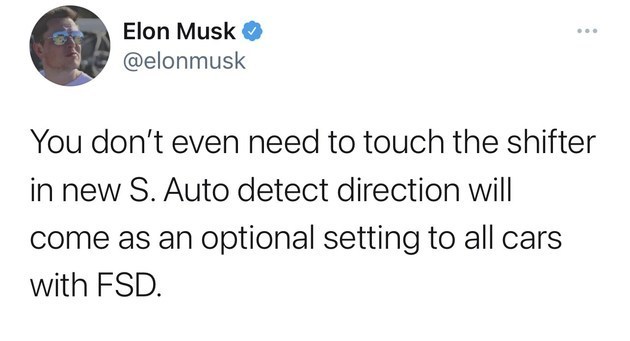 马斯克：特斯拉自动换挡功能将开放给所有配备FSD功能的车型