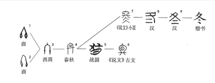 另外,对于甲骨文中的"冬"字,学者夏渌在《释甲骨文春夏秋冬》一文中还