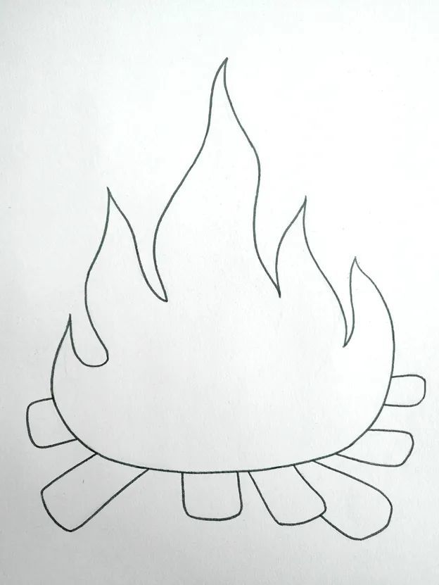 03然后我们用油画棒给篝火上色,注意火焰色彩的过渡融合.