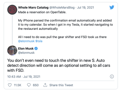 自动换挡或不再是Model S专属 马斯克称其将成为FSD功能之一