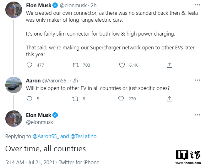 马斯克：特斯拉年内将向其它电动汽车开放超级充电站网络