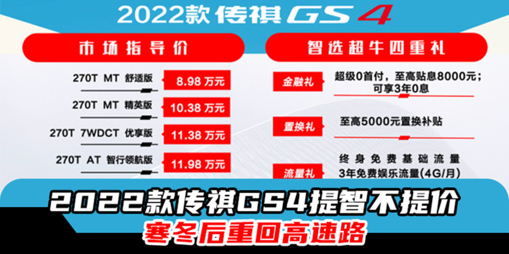 2022款传祺GS4提智不提价 寒冬后重回高速路