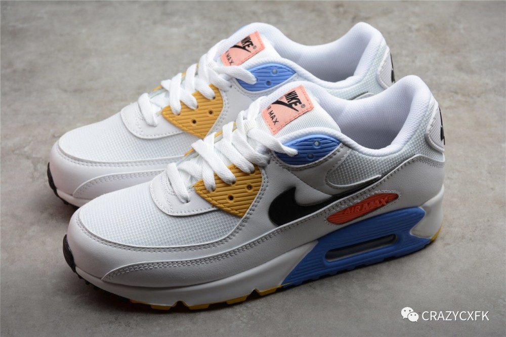 耐克nike 白蓝黄拼色 air max 90 solar flare 周年限定运动鞋