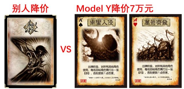 别人降价是打出一张"杀",model y降价是打出"万箭齐发"   "南蛮入侵"