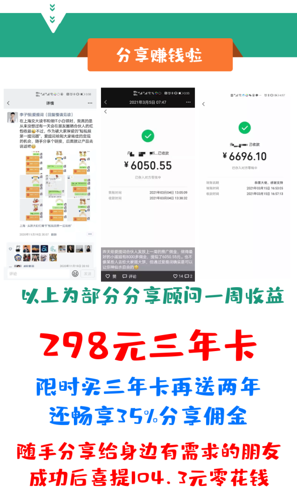 爱提词免费权益码赚推广收益一周赚了6000多