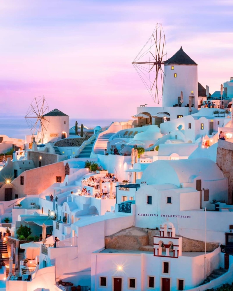 圣托里尼岛的日落爱琴海美景