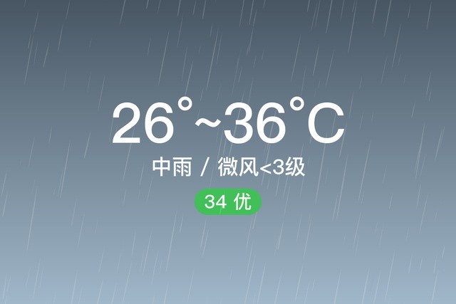 “汕头金平”7/23，中雨，26～36℃，微风<3级，空气质量优