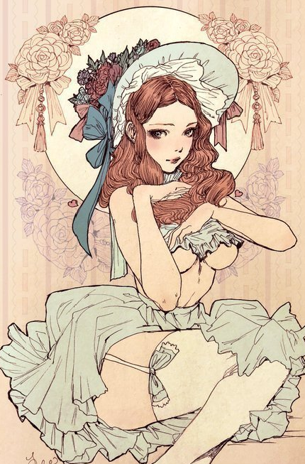 复古风的洛丽塔少女插画,线稿太精致了