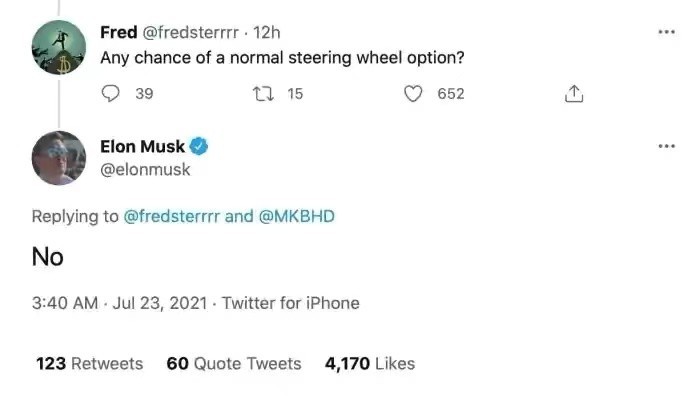 马斯克态度坚决，特斯拉上再也看不到圆形方向盘了
