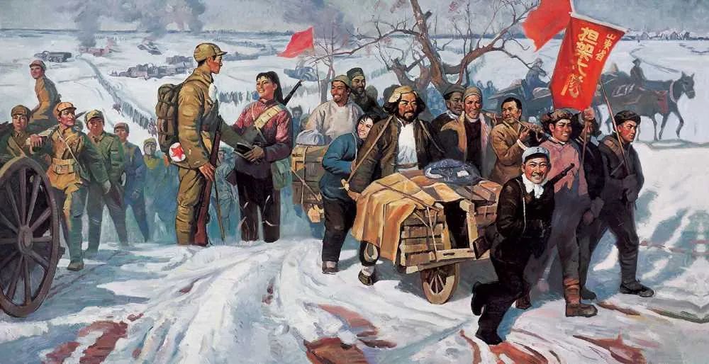 油画作品《支前》-作者:秦大虎也就是这次庞大的支前,仅山东解放区,就