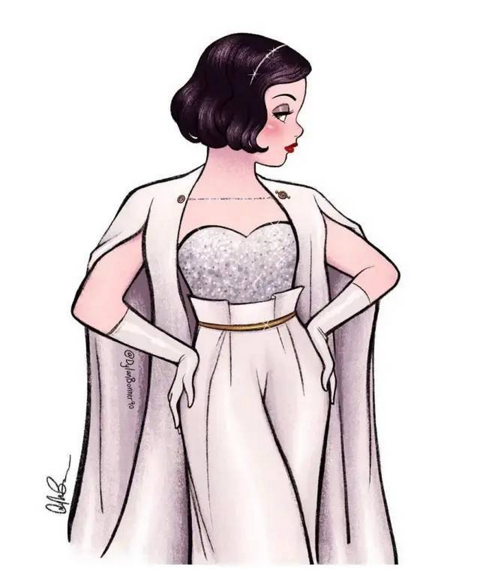 当迪士尼公主穿上晚礼服爱丽儿异常闪耀乐佩有点拘谨