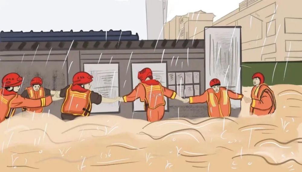 暴雨来袭一幅幅漫画彰显暴雨中火焰蓝与群众的鱼水深情