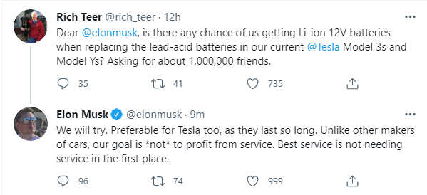 马斯克：特斯拉或推出续航能力更佳的可替换电池