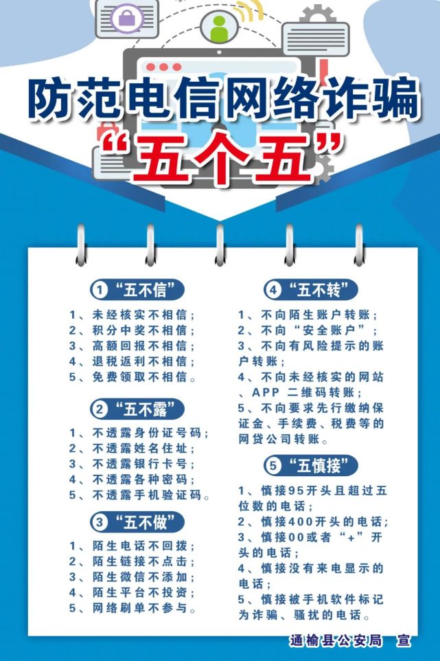 防范电信网络诈骗"五个五"
