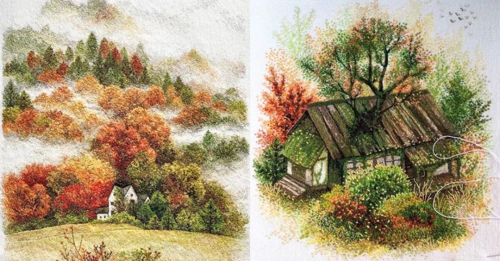 桃花源自然系刺绣她自学绣出田园美景