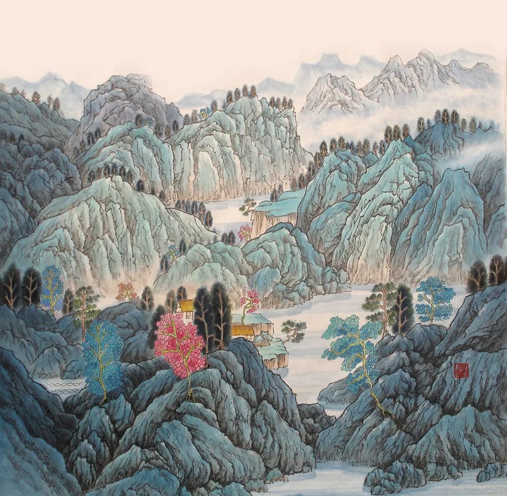 青山紅樹圖 68cmx68cm