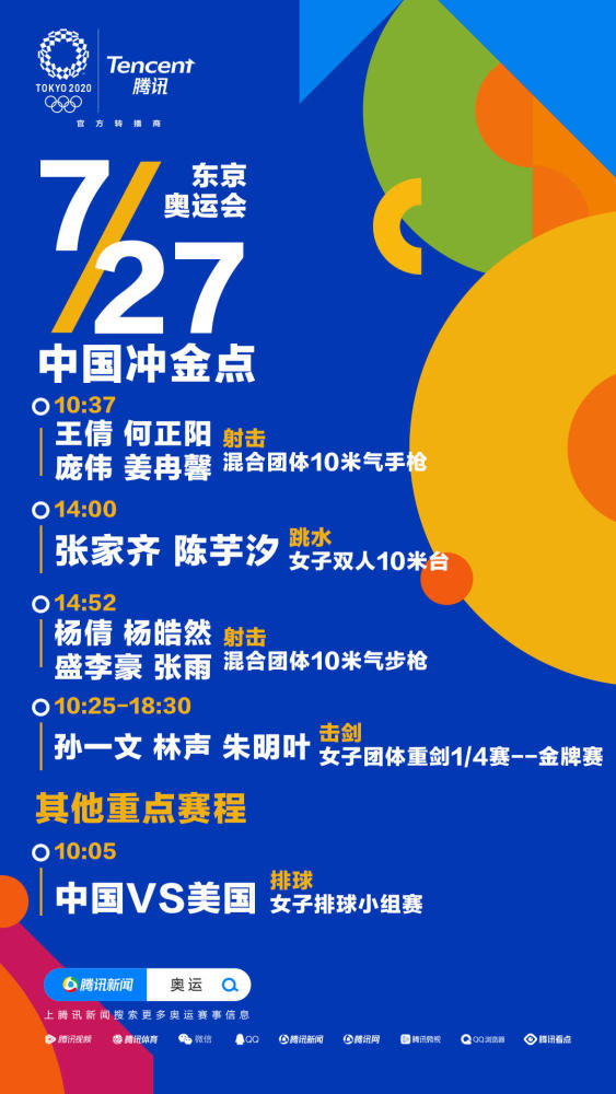奥运27日看点 女子三大球齐出战 杨倩孙一文再冲金 腾讯新闻