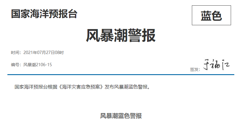 风暴潮警报:预计山东半岛南部沿海将出现20到50厘米的风暴增水