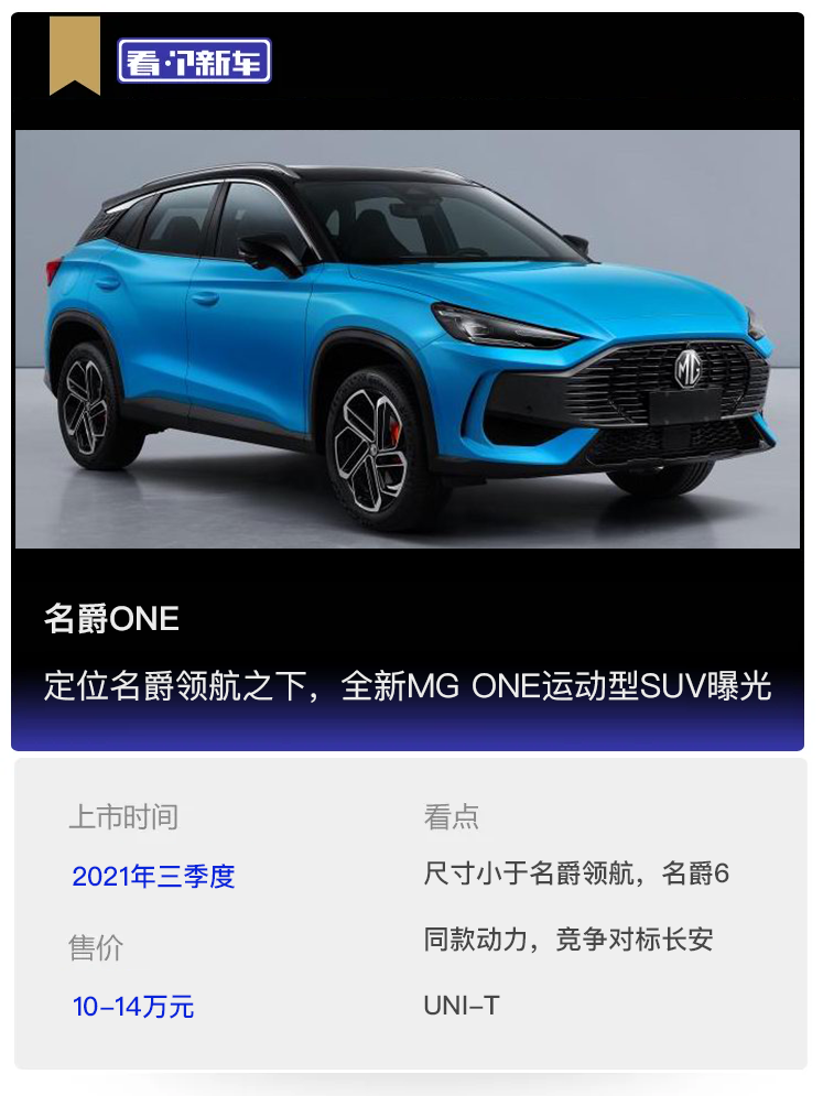 看个新车｜定位名爵领航之下，全新MG ONE运动型SUV曝光