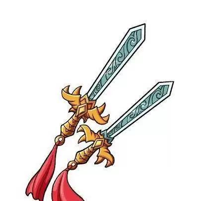 6,双股剑-刘备东吴孙桓部将李异的兵器,是在斧头上镀金的大斧, 重五十