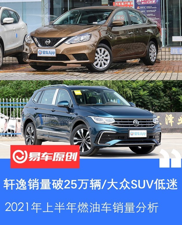 2021上半年燃油车销量分析 轩逸销量破25万辆/大众SUV走低
