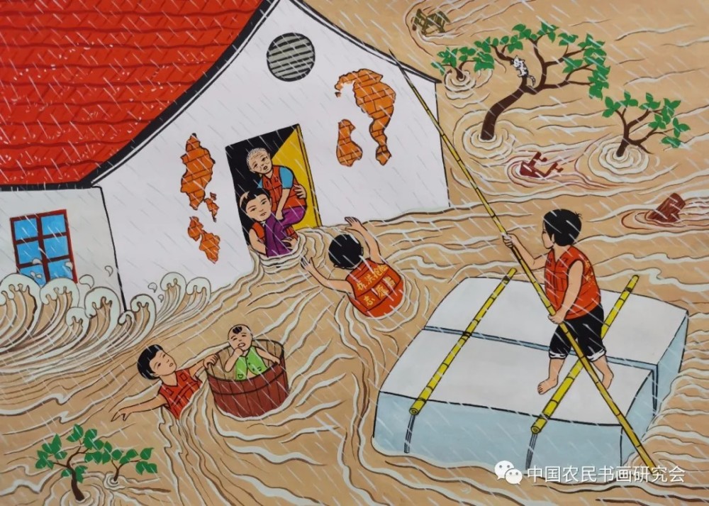 抗洪救灾的美术作品图片