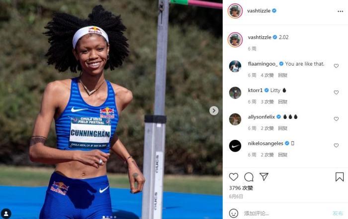 跳高运动员瓦什蒂-坎宁安是美国著名橄榄球运动员兰德尔-坎宁安的女儿