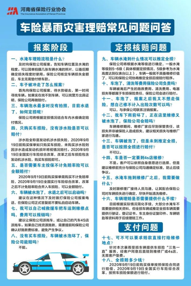 河南泡水车理赔18问，请速看权威答案！