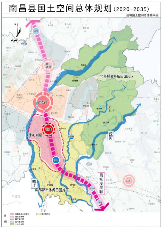 根据南昌县国土空间总体规划(2020-2035)显示,南昌县以莲塘为中心