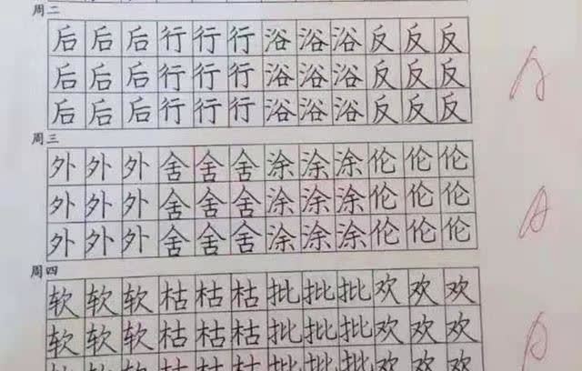 小学生的家庭作业字体优美工整如印刷体老师字就该这样写