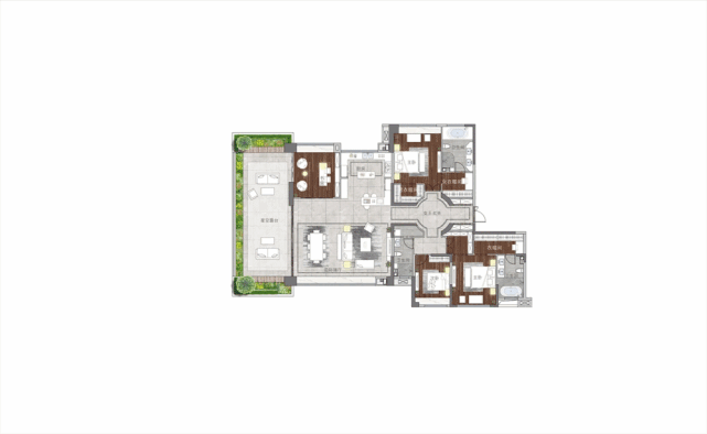 花语墅在户型上不断追求创新,建面约255㎡大四房产品,一进门便是卧室