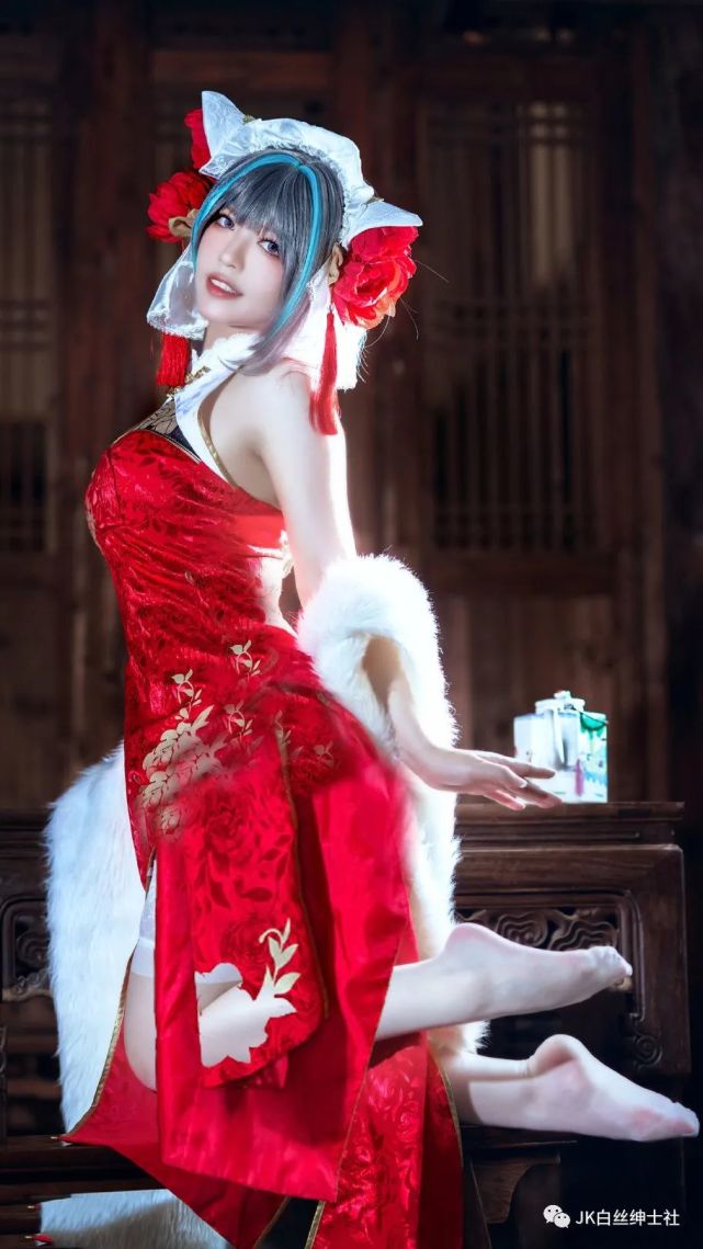 cos:碧蓝航线丝质旗袍柴郡cos正片@半半子