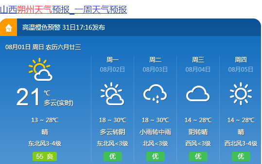 高温|朔州|高温天气|雷阵雨|晴天|阵雨