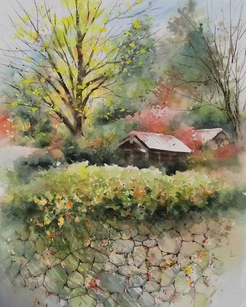 水彩强烈的光影风景水彩水彩画讲师koichimurata