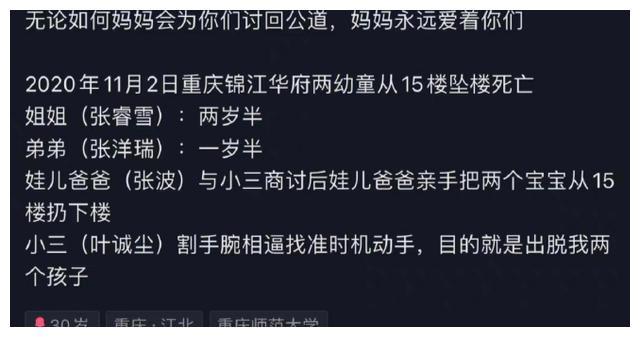 重庆姐弟坠亡!生母发声怒斥:这不是意外,是蓄谋已久!