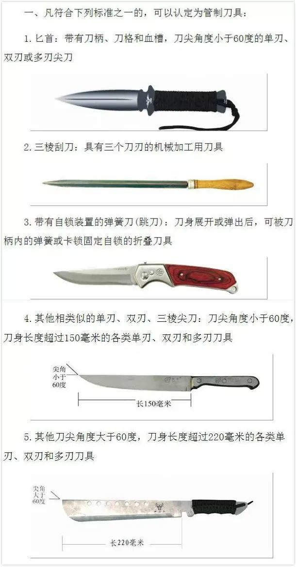 公安部《管制刀具认定标准》明确规定了管制刀具的范围,包括匕首,三棱
