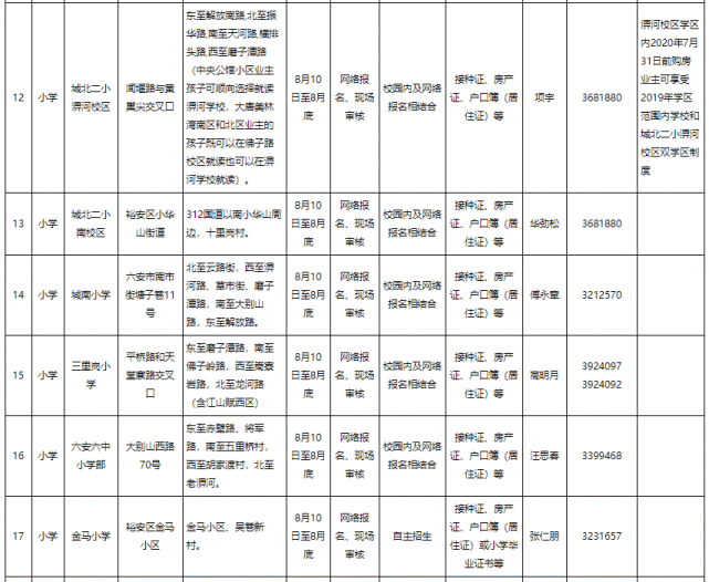 六安小学报名时间