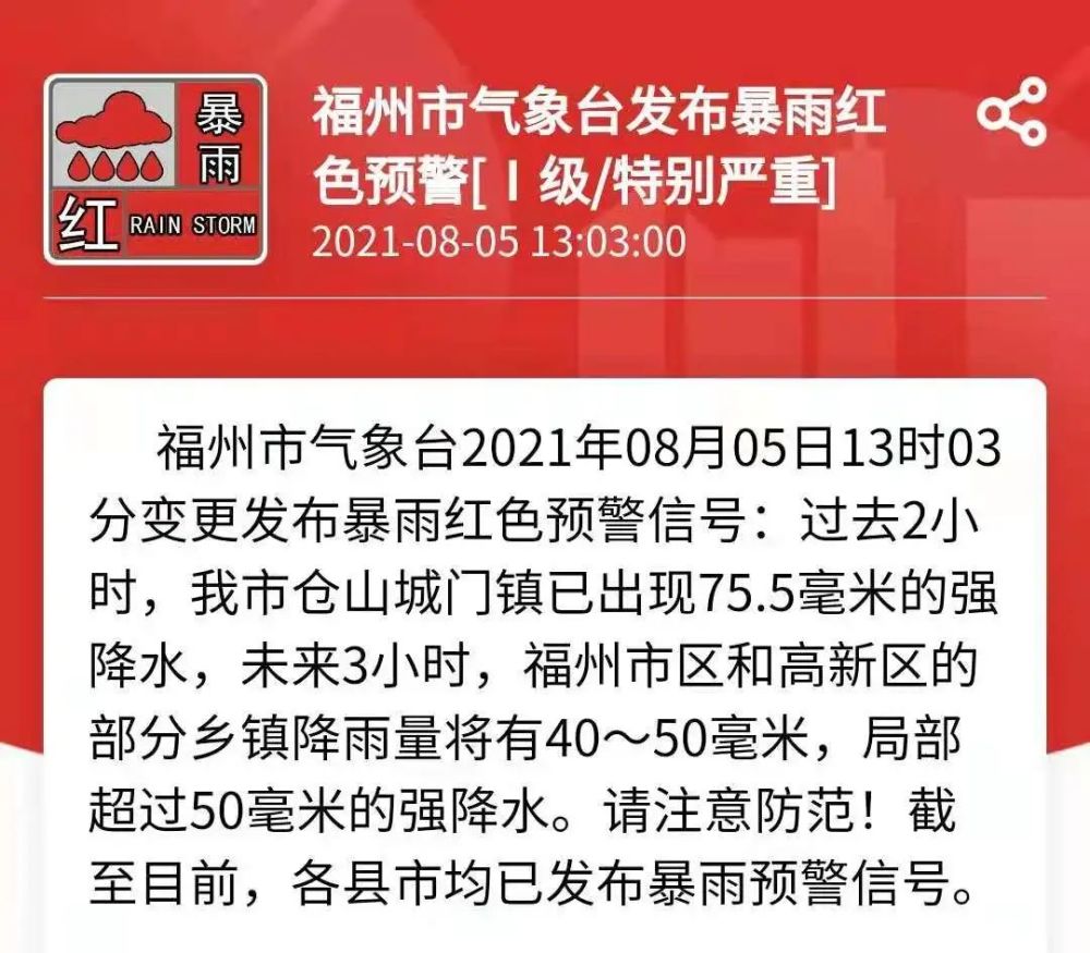 移入東海南部海面 今晨 福州各地陸續發佈了 颱風藍色預警 福州多地降