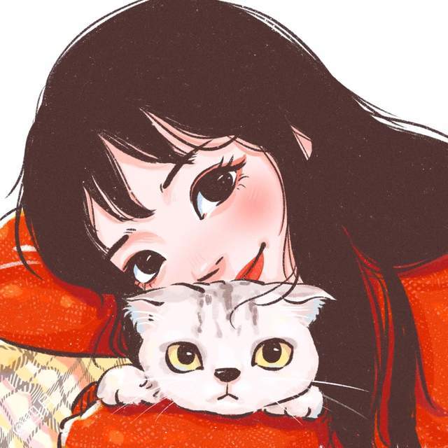 超级可爱的手绘女生头像抱宠物的女孩