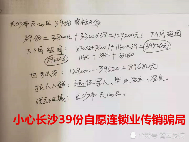 警惕:湖南长沙惊现投资39份(129200元)的传销组织,要小心啦