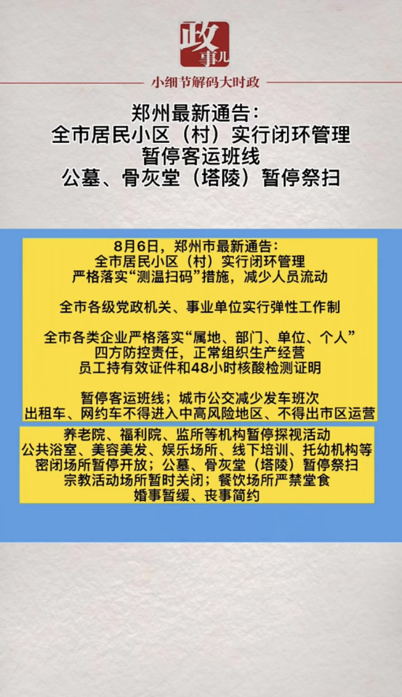8月 6 日起郑州全市居民小区实行闭环管理,目前情况如何?