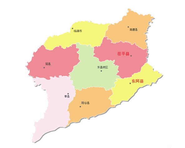 冠縣,莘縣,陽穀縣,東阿縣,茌平縣,高唐縣,壽張縣,範縣,館陶縣,平原縣